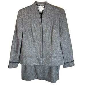 Jones New York Womens Size 14 2Pc Skirt Suit Lined Wool Viscose Black White